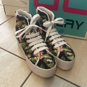 Jeffrey Campbell JC Play Hibiscus Tropical Floral Platform Sneakers Size 6